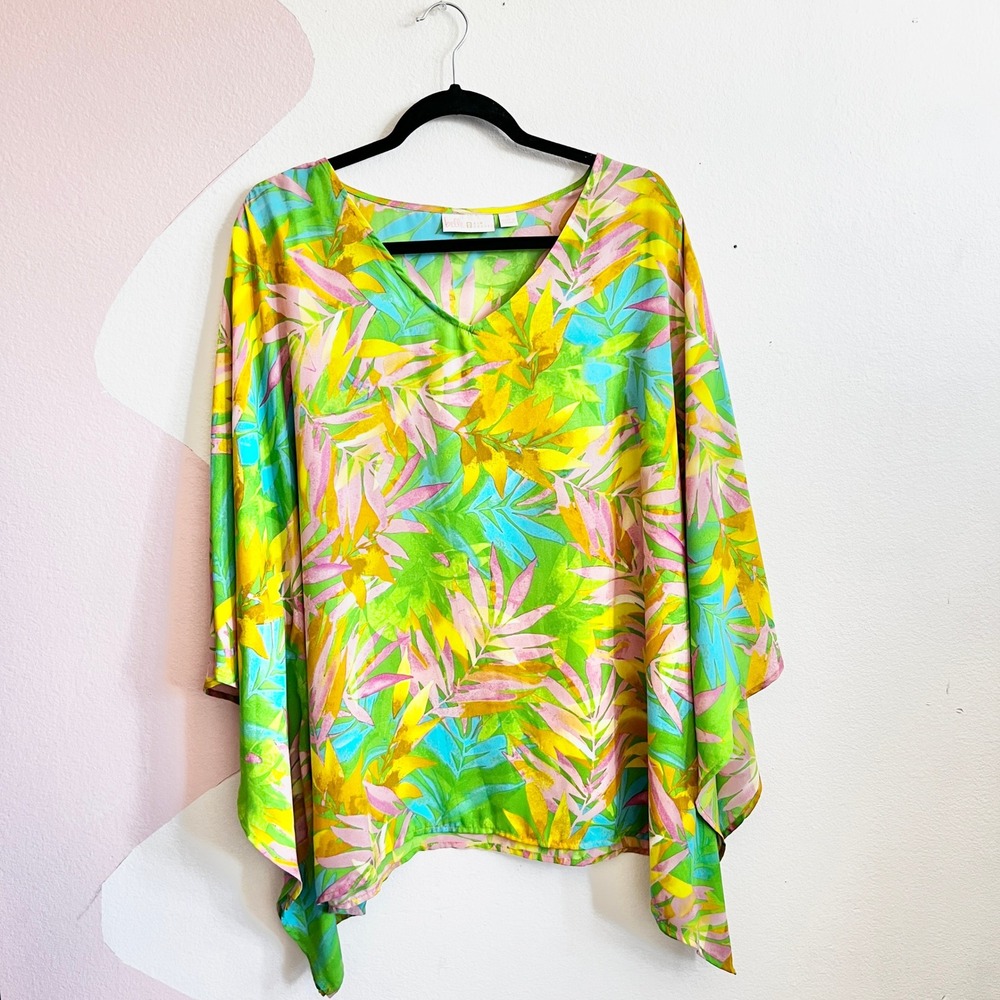 Belle by Kim Gravel Kimono Top Tropical Boho Vacation Beach‎ Colorful Costal XL